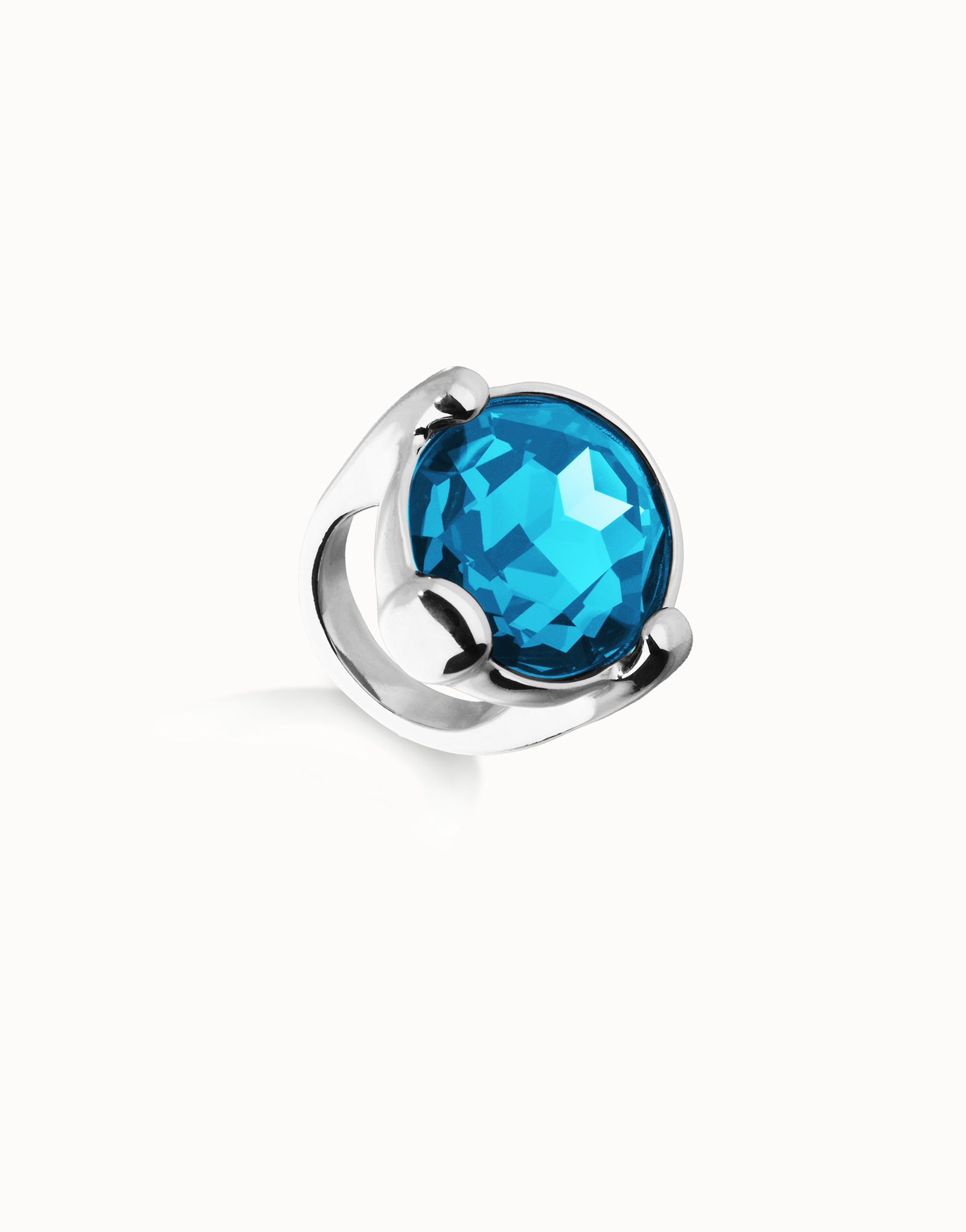 Large ring with blue oval faceted crystal, Silver, large thumbnail